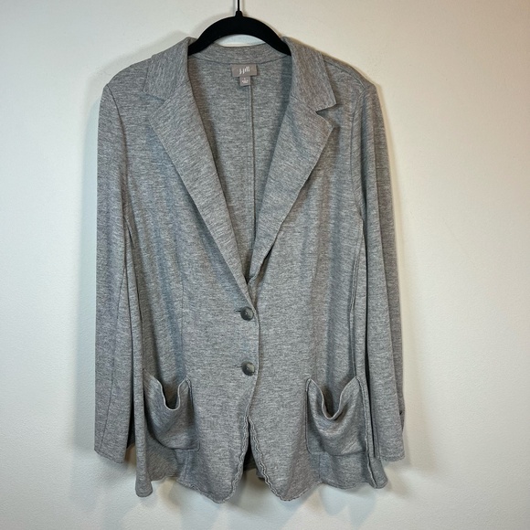 J. Jill Women's Wool Blend Knit Blazer Gray Raw Edge Seam Pockets Capsule  Large - Picture 1 of 14